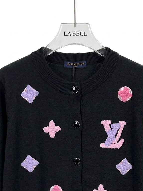 LV cardigan Black with colorful logo - Image 2