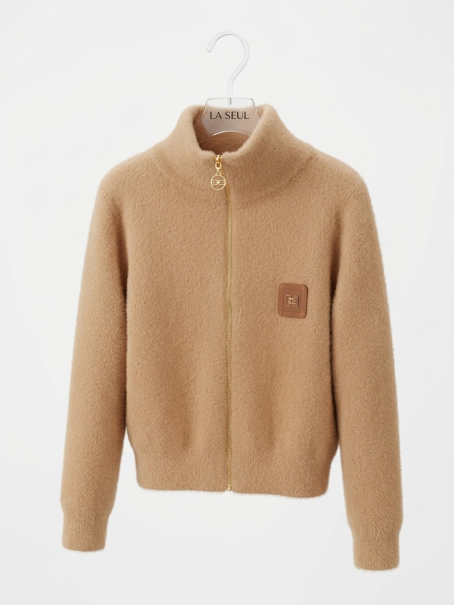 Jacket beige fur high neck zip - Image 3