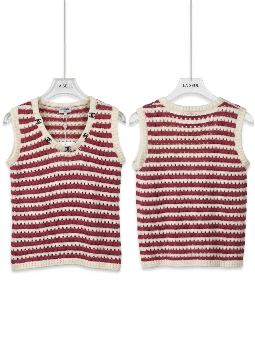 Striped cutout Chanel top Red and white - Image 2