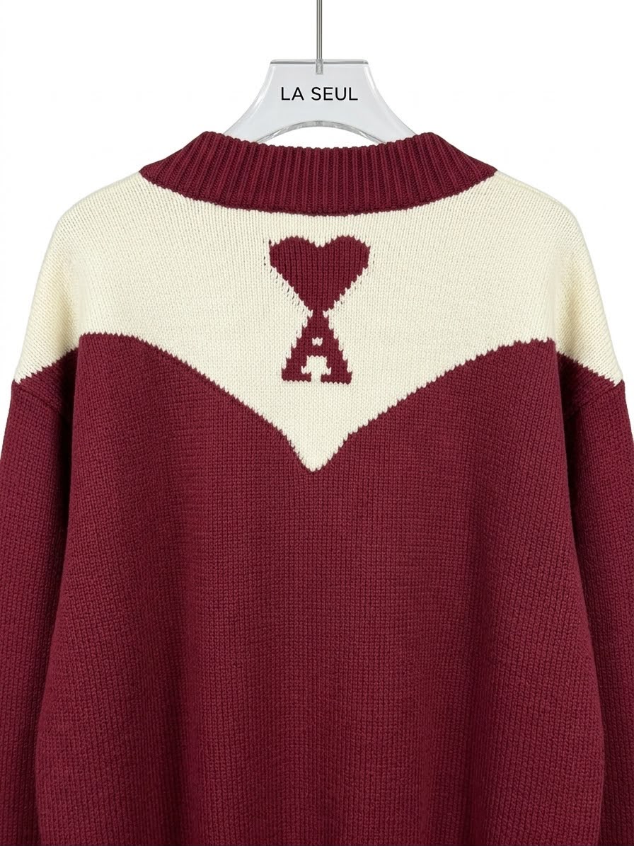 Ami knit cardigan Burgundy and cream - Image 3