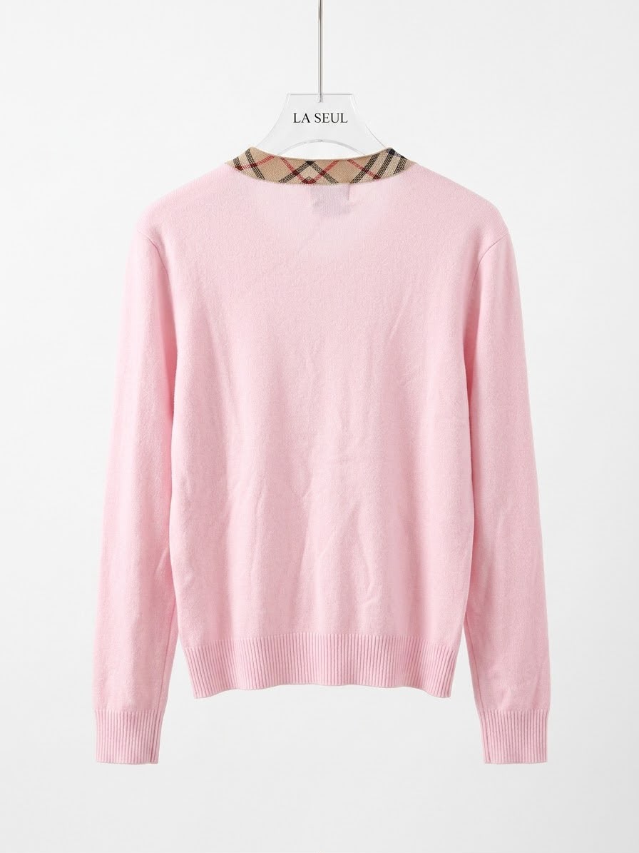 Burberry knit cardigan Light pink with signature check neckline - Image 1