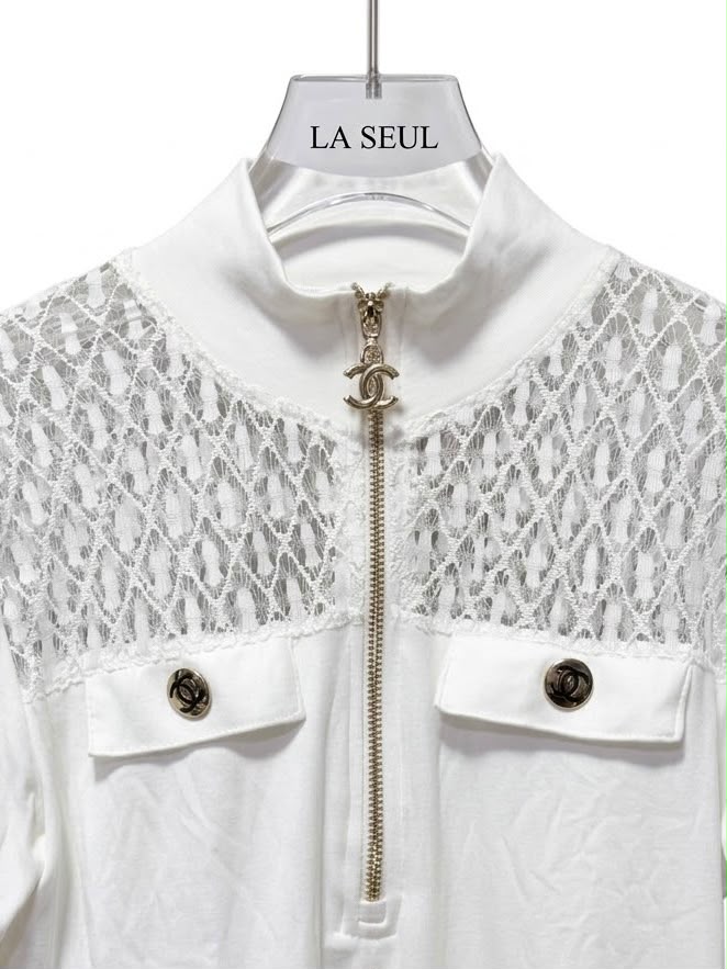 Long-Sleeve Zip Top Chanel White - Image 3