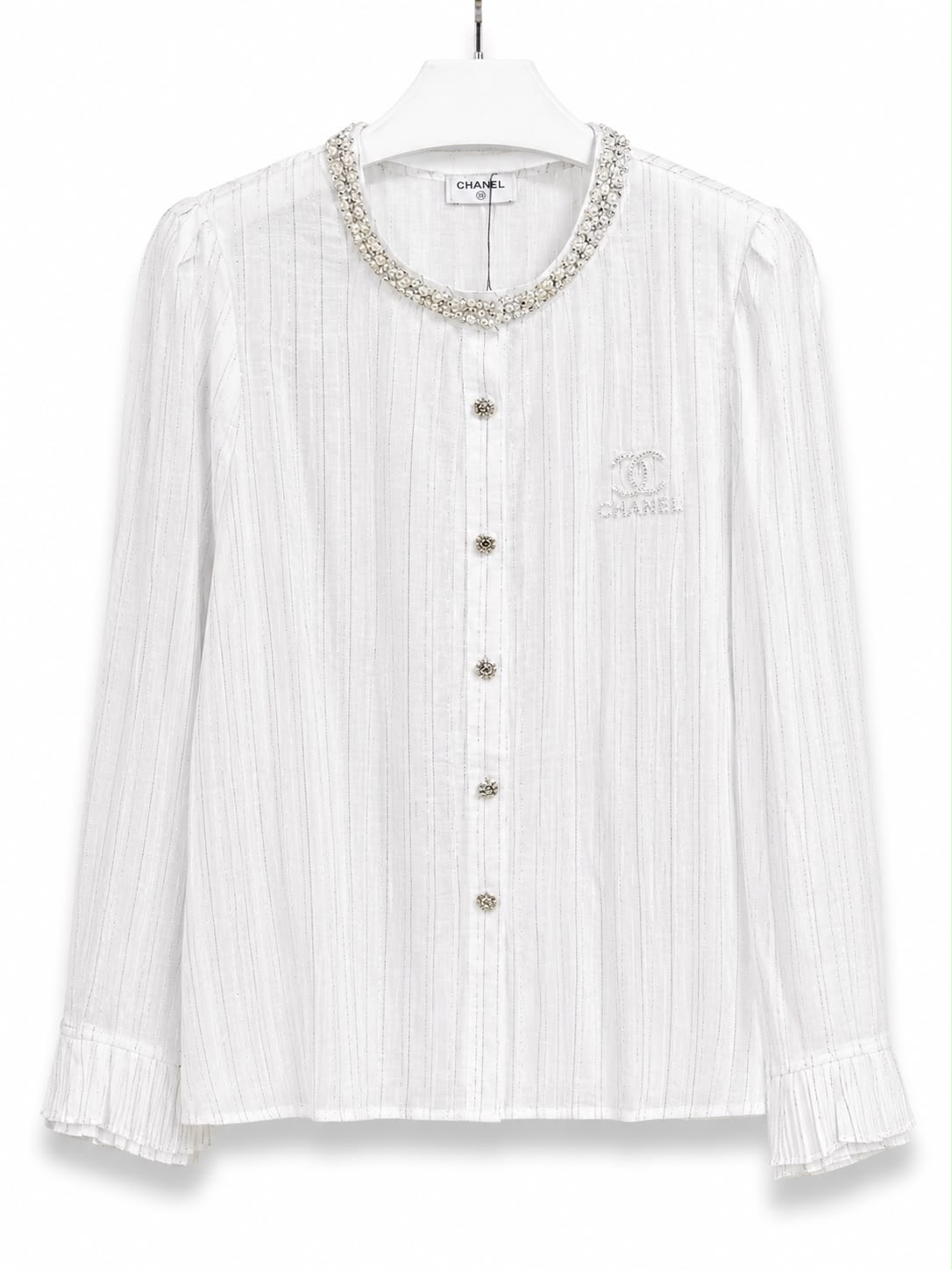 shirt light white silver neck Chanel