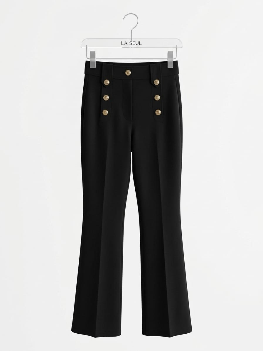 Pant black button flare