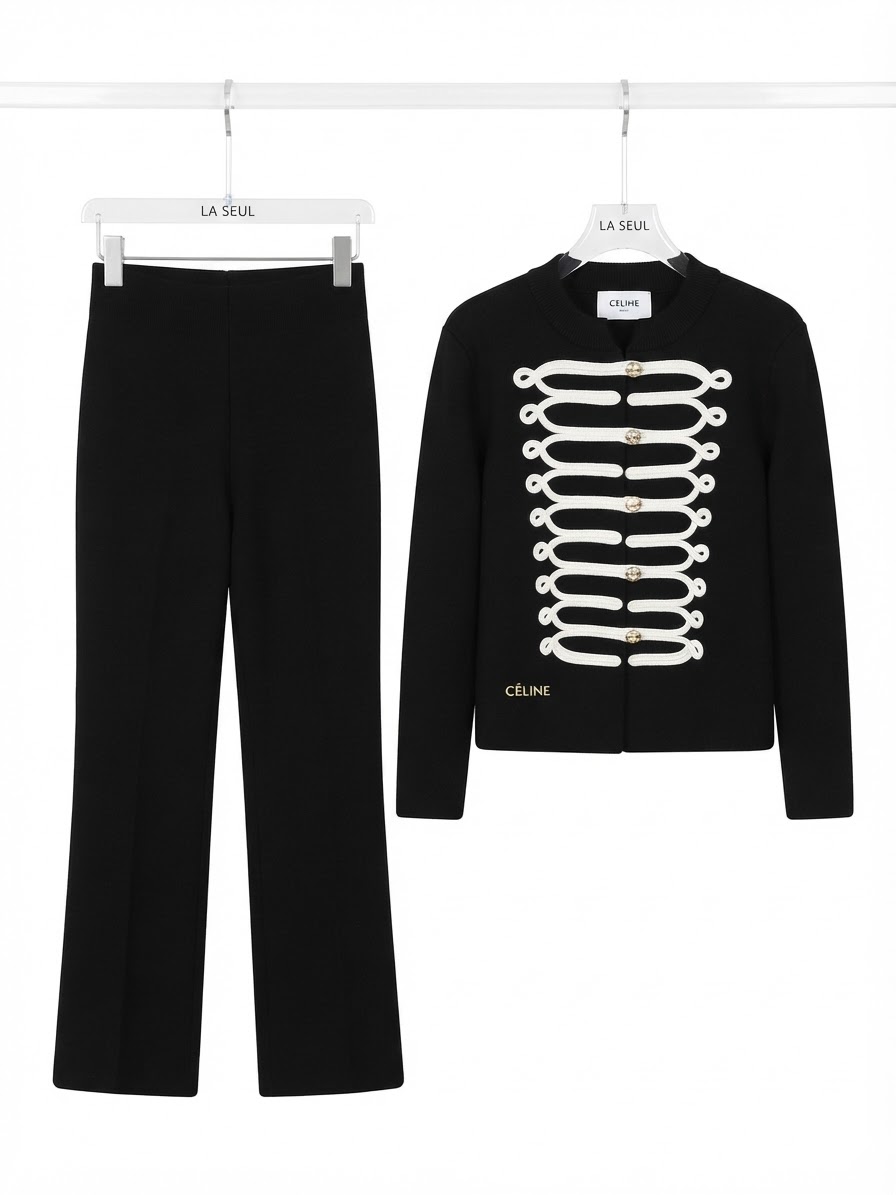 Suit knit black w-white military