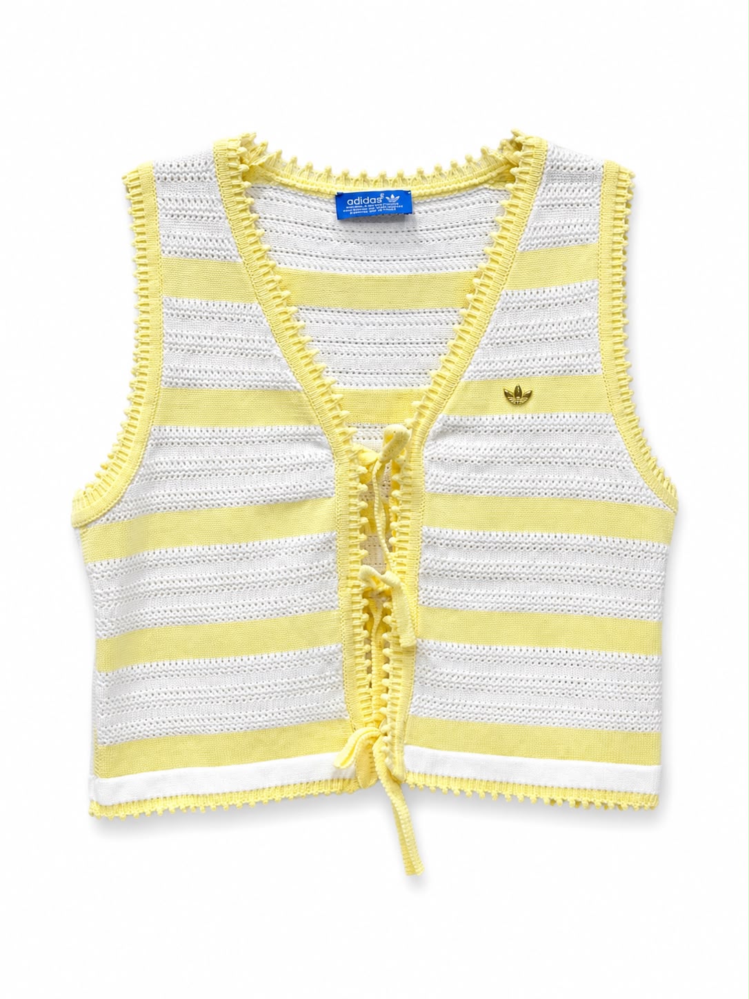 vest knit strip crop yellow & white adidas