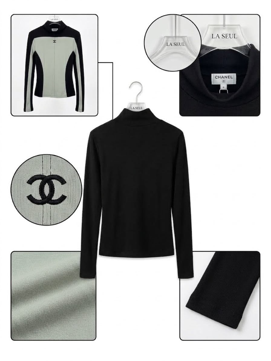Black and teal Chanel turtleneck