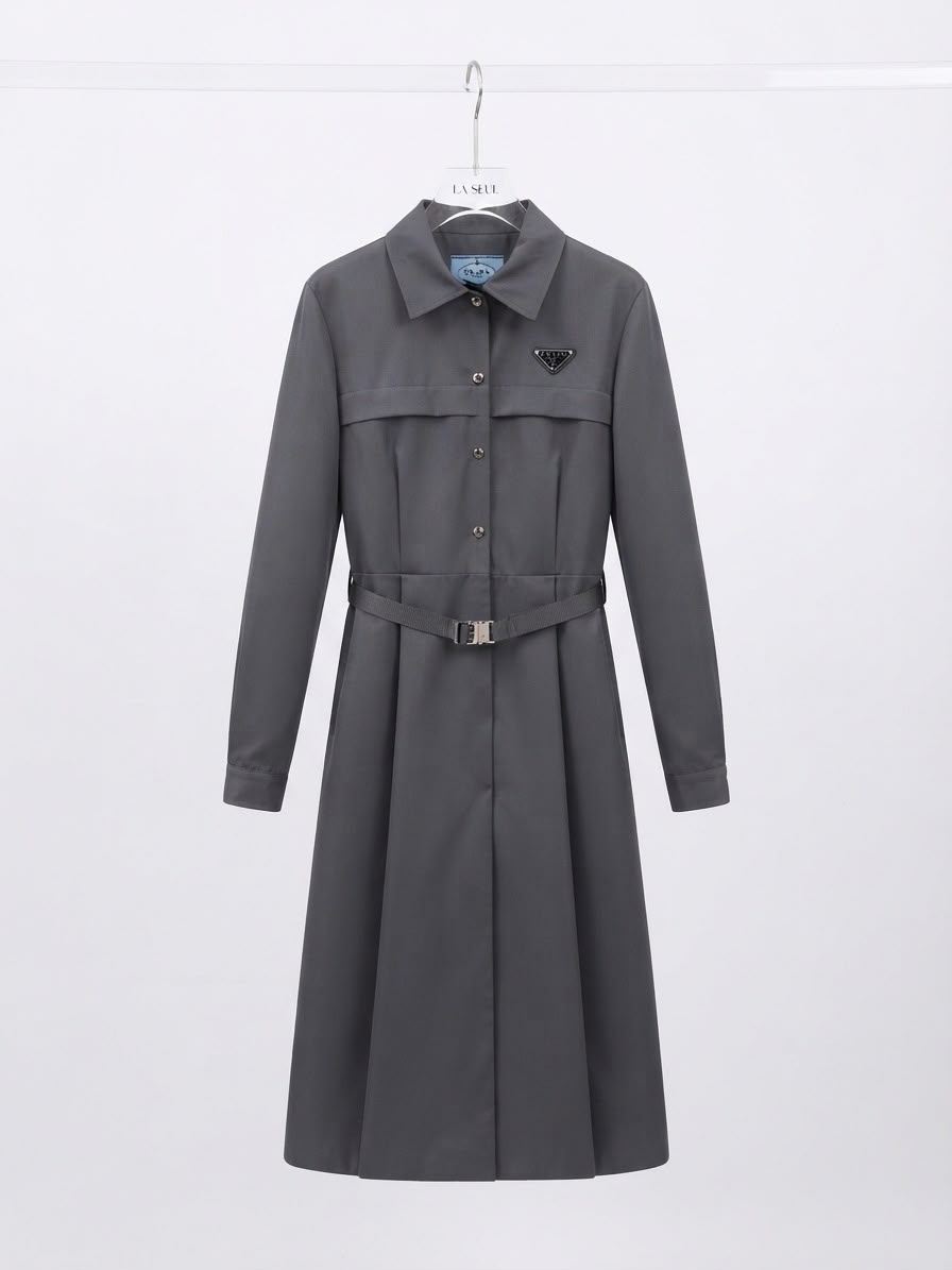 Prada long grey dress with a belt
