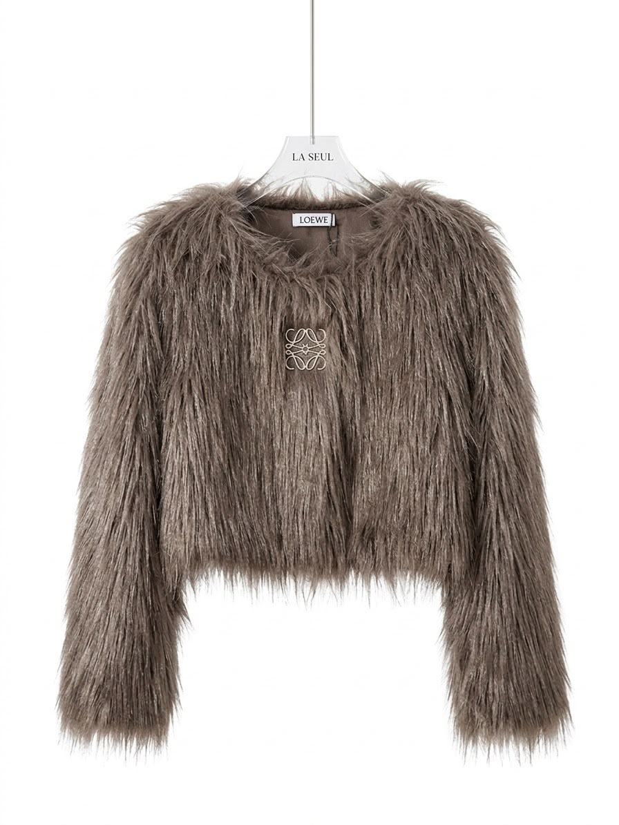 Loewe faux fur jacket Brown with Anagram logo